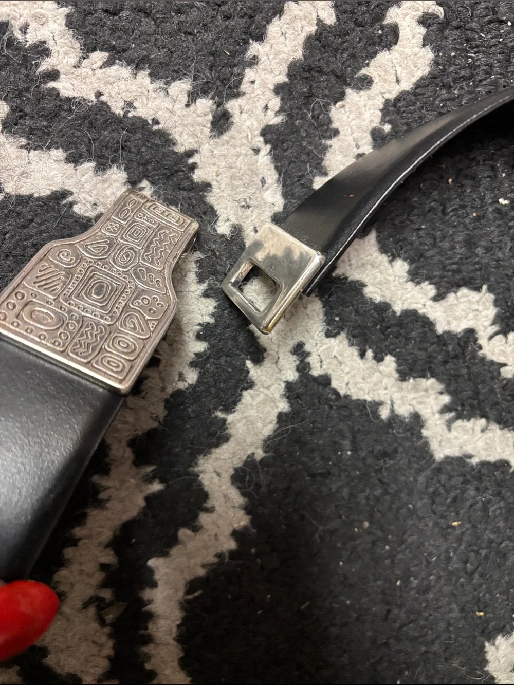 Men's Black Leather Belt with Decorative Silver Buckle